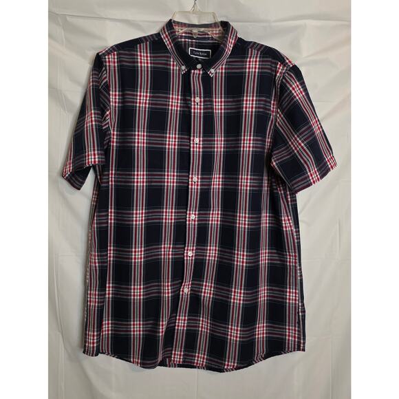 Pair of Club Room Button Down Shirts Men's Size L Red White Blue Plaid - Picture 2 of 10